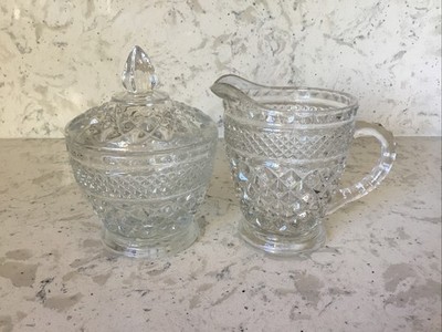 Anchor Hocking Wexford Diamond Cut Cream and Sugar Bowl with Lid Set