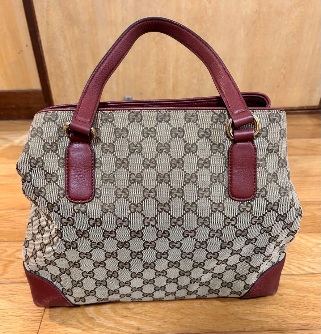 GUCCI GG Canvas Leather Tote Bag Beige Brown Authentic Used thumbnail 3