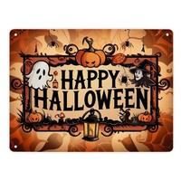 Happy Halloween Metallschild XL In 21X28 Cm Mit Geistern Und Laternen