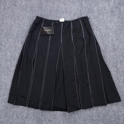 St John Collection Skirt Womens 10 Black White Box Pleat Lined Silk Blend VTG