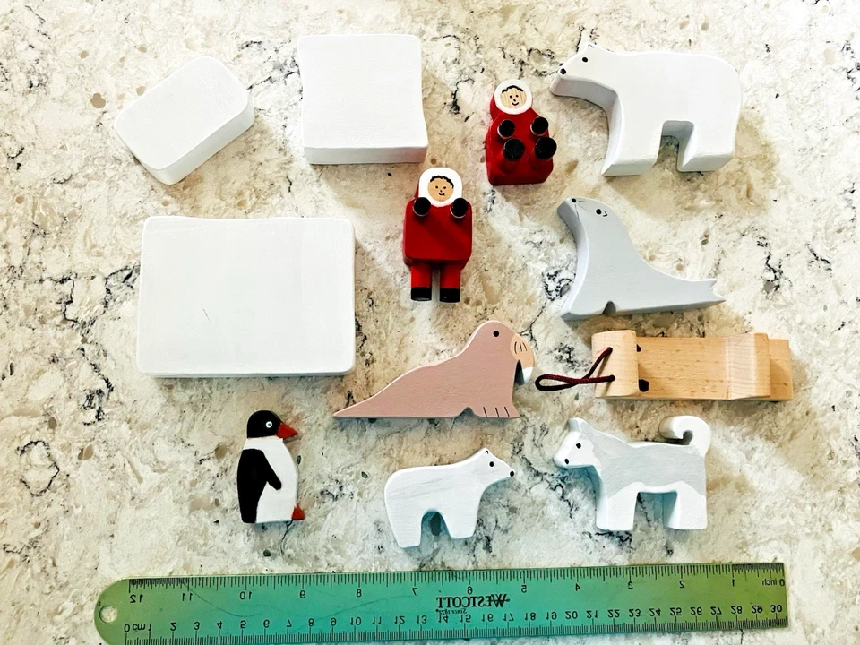 Juego de 12 animales árticos de madera Barto trineo perro polo norte juguetes tipo Waldorf creativo Foto 2 de 4