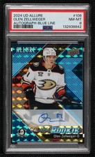 2024-25 Upper Deck Allure Rookies Blue Line 24/35 Olen Zellweger PSA 8 Auto 1e46