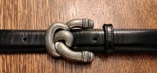VTG "Vicenza" Blk Genuine Italian Leather Calfskin Brushed Silver Tone Buckle 32