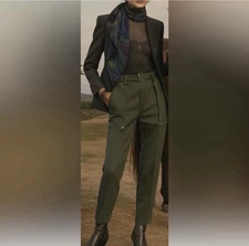 Hermes Pantalon Textured Olive Green Pleat Silk Blend RidingJodhpurs FR 38 US6