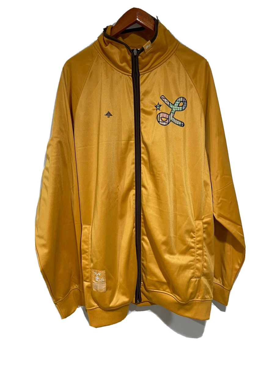 LRG Roots Track Jacket Embroidered Tree Man Plaid Mustard Yellow
