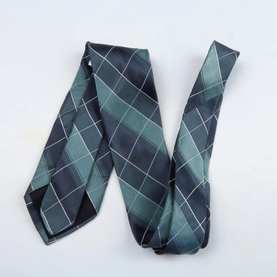 Corbata de cuello Van Heusen verde grande a cuadros a cuadros para hombre 58x3 moderna profesional Foto 4 de 4