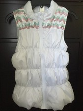 White Puffer Vest Girls Kids Large w/Green Red Sequins