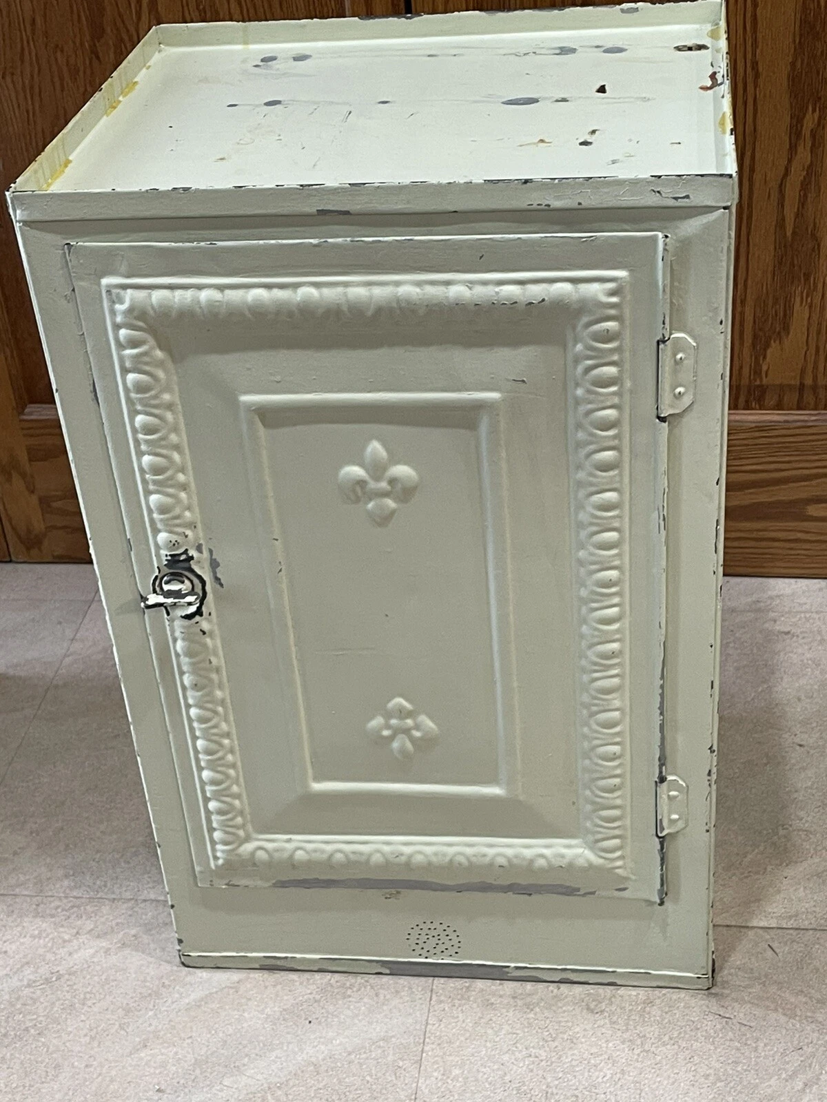 Antique Large Galvanized Metal Bread Box Pie Safe Painted Cottage Farmhouse Chic