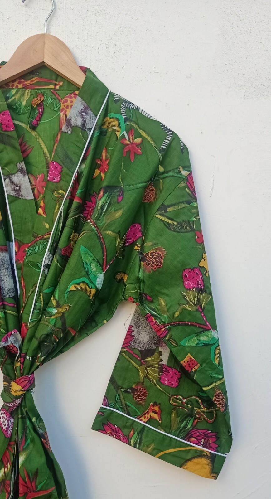 Cotton Handmade Maxi Dress Nightwear Gown Indian GREEN Kimono Beach