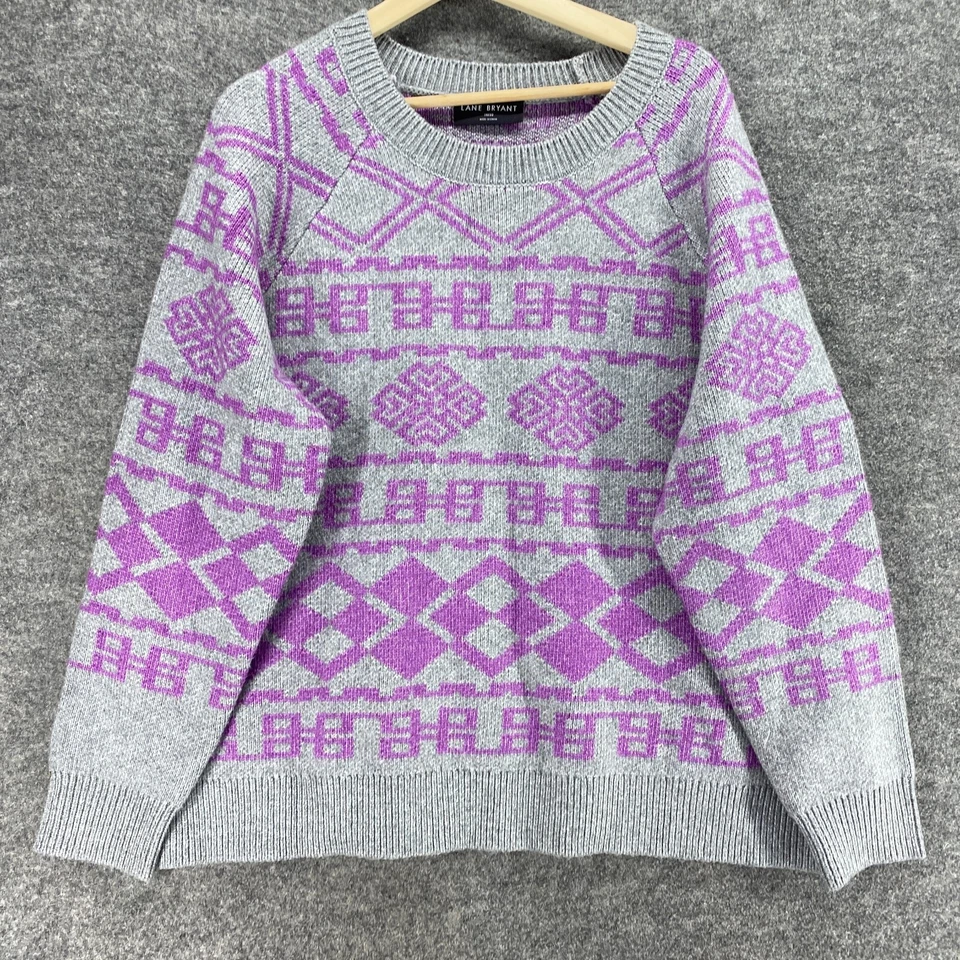 Lane Bryant Sweater Pullover Women 18/20 Plus Gray Geometric Knit Long Sleeve - Image 4 of 4