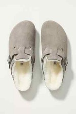 Birkenstock Boston Shearling Clogs Stone Coin Suede Leather 38 US7 Narrow NEW