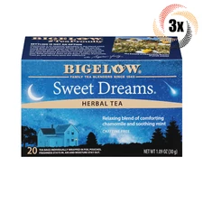 3x Boxes Bigelow Sweet Dreams Relaxing Herbal Tea | 20 Pouches Each | 1.09oz