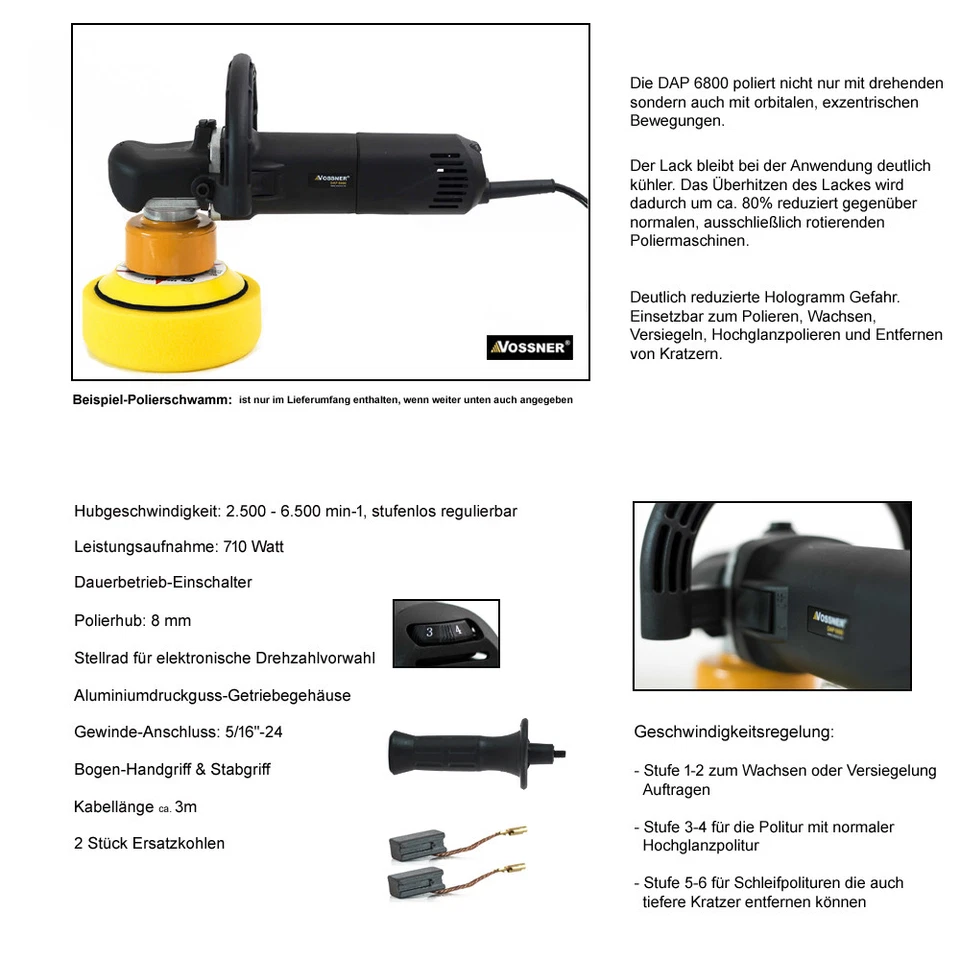 Profi Exzenter Auto Poliermaschine Vossner® Poliergerät Schleifer 26tlg XXL SET - Bild 4 von 4