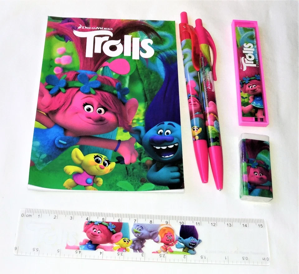 Conjunto de 2 trolls estacionários material de volta às aulas caneta infantil lápis borracha bloco de notas - Imagem 3 de 4