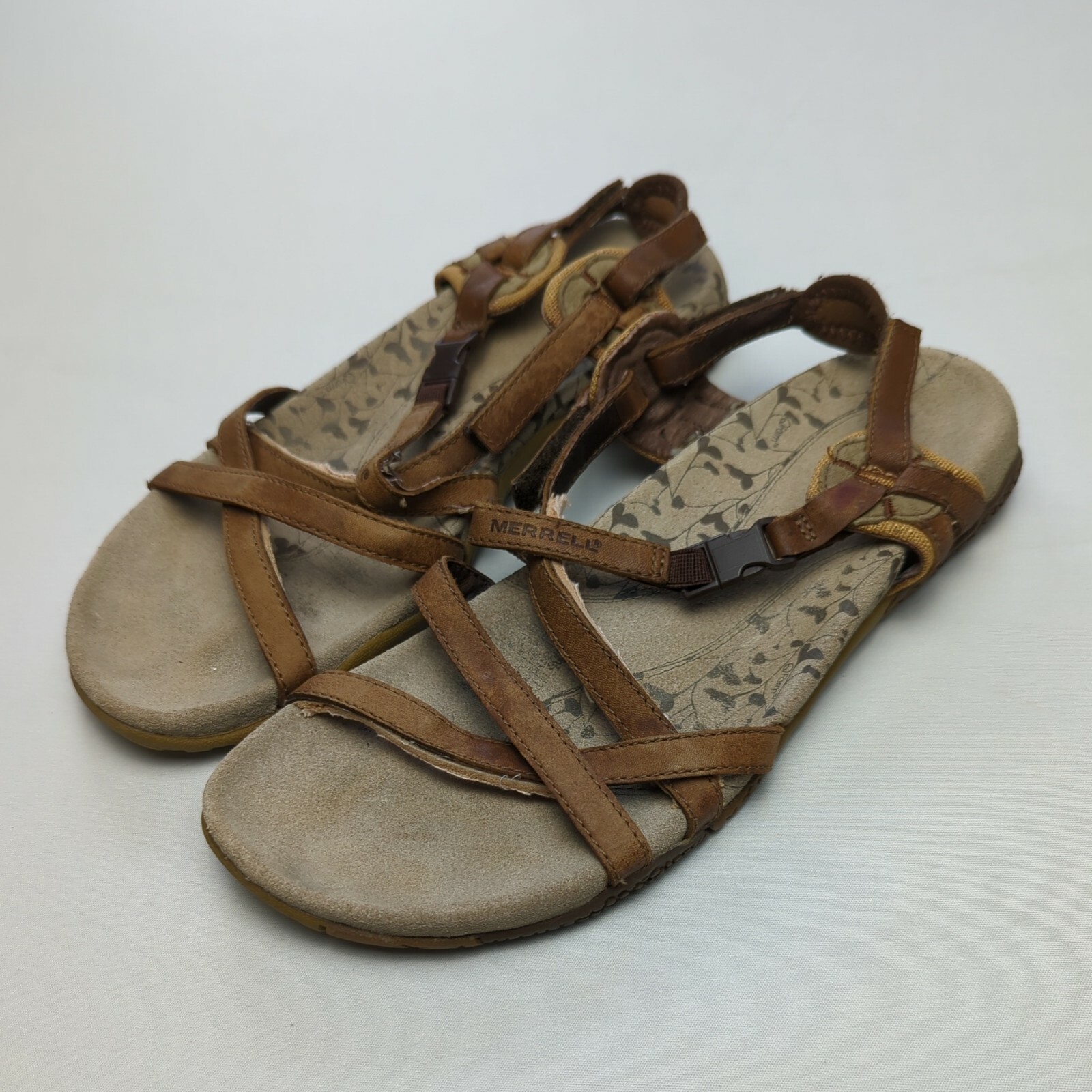 Sandali da donna beige Merrell taglia 8 cinturino pantofole casual