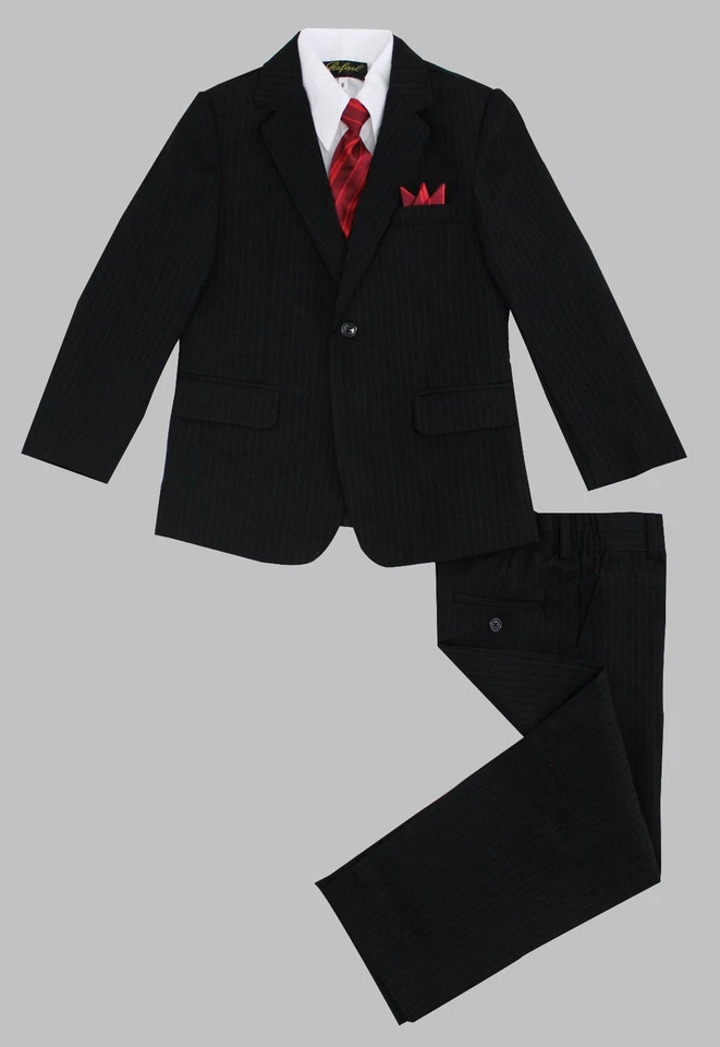 Traje formal a rayas para niños pequeños conjunto de 5 piezas con chaleco y corbata talla 2T-14 Foto 4 de 4