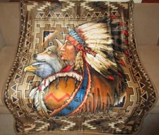 New Indian Chief Wolf Eagle Sherpa Plush Throw Gift Blanket Southwest Wall Decor