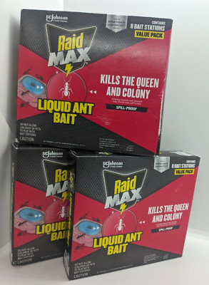 {3 Pack} Raid Max Liquid Ant Bait Stations (3 x 8ct each) Kills Queen & Colony