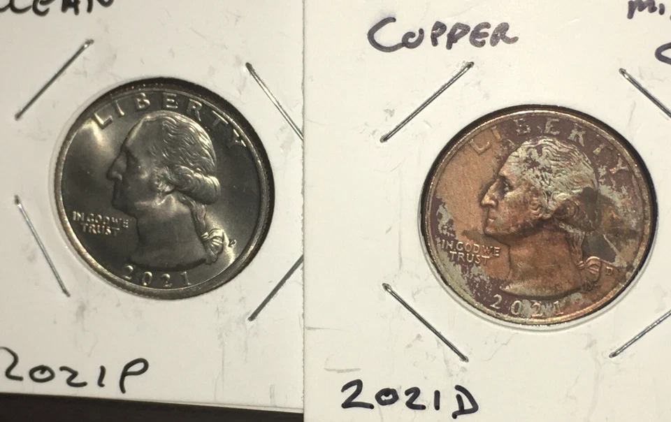 Stylish 2021-D Extreme Missing Clad With Patina Error Quarter obverse Stunning - Image 2 of 4