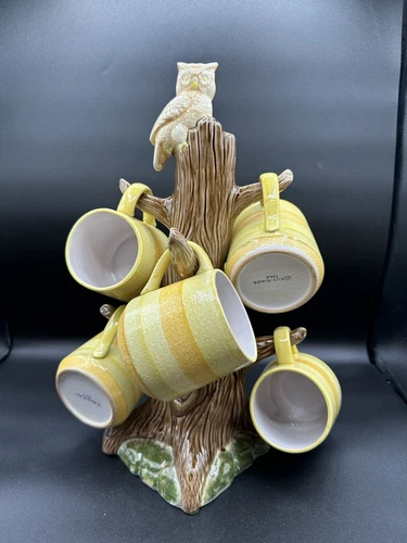 Vintage 1960/70's Owl Ceramics Cup Tree w/ 6 Holt Howard Coffee Cups