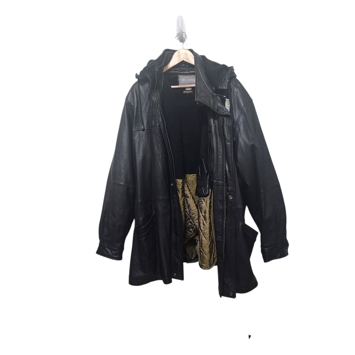 Vintage Wilsons Leather Black Insulated Hooded Jacket Size 2X