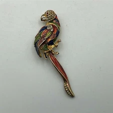 Parrot Macaw? Bird Brooch Pin Rhinestones 3-1/4" Long Vintage Colorful