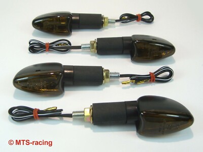 2 Paar Motorrad Miniblinker getönt lang schwarz universal 12V 21W M8 E-geprüft 