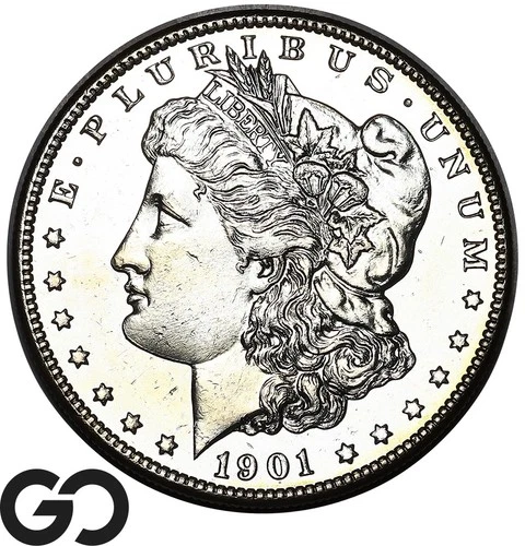 1901-S Morgan Silver Dollar Coin, Proof-Like, Choice BU+ PL Tough Date