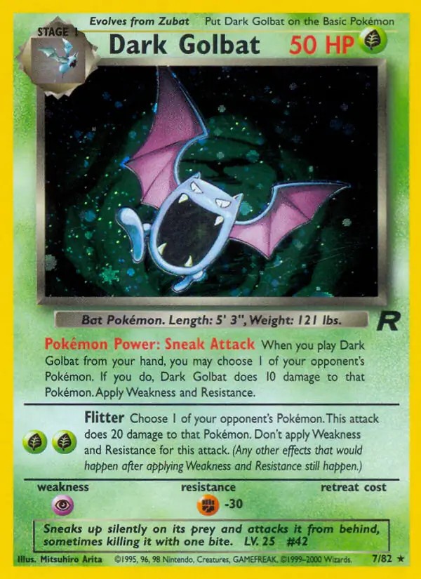 Dark Golbat - 7/82 - Pokemon Team Rocket Unlimited Holo Rare Card WOTC NM