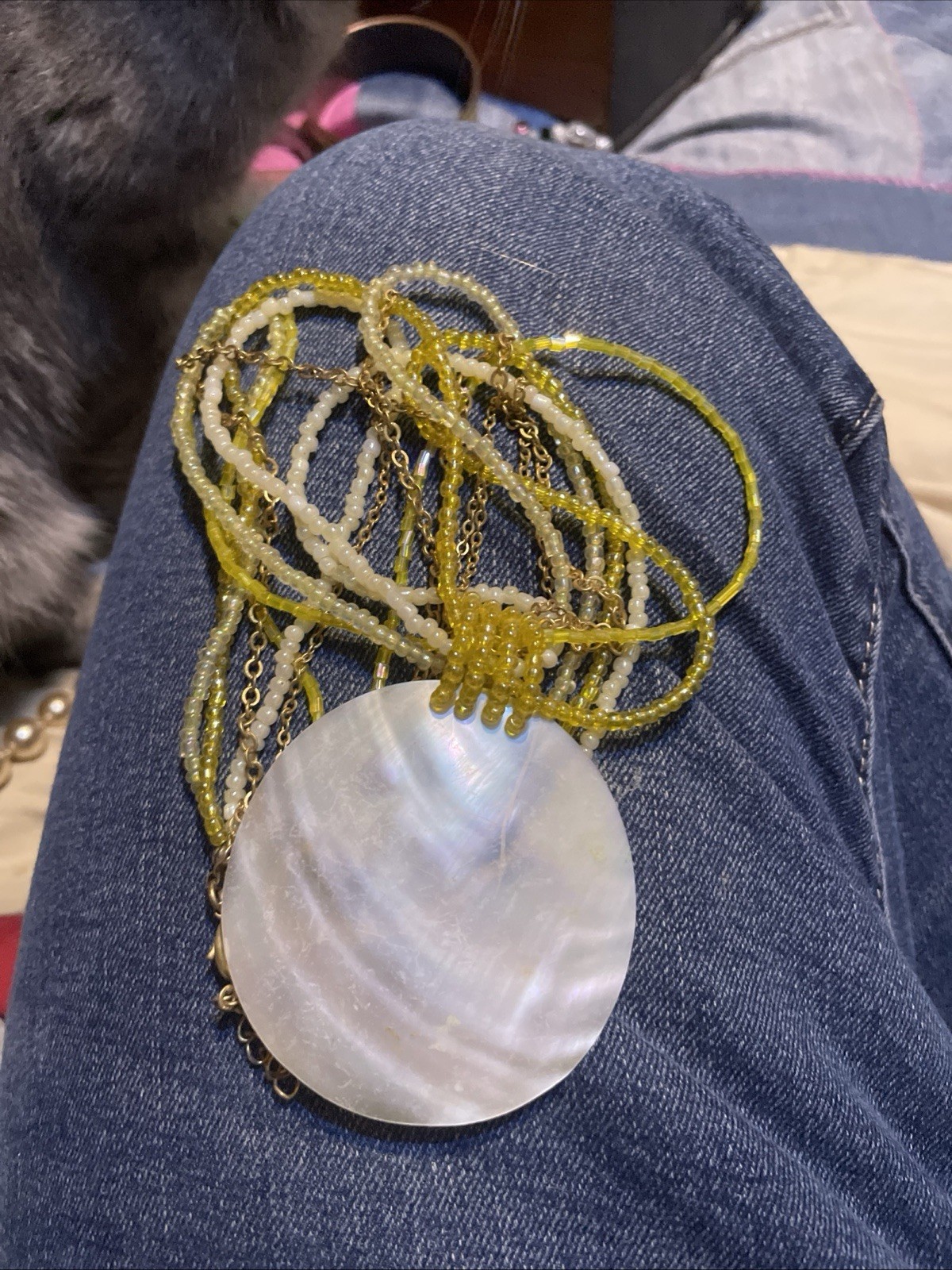 Abony Shell Multi String, Beaded Necklace, Gold T… - image 1