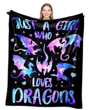 Dragon Blanket Gifts for Girls Women Soft Flannel Dragon 50"x40" Black-dragon