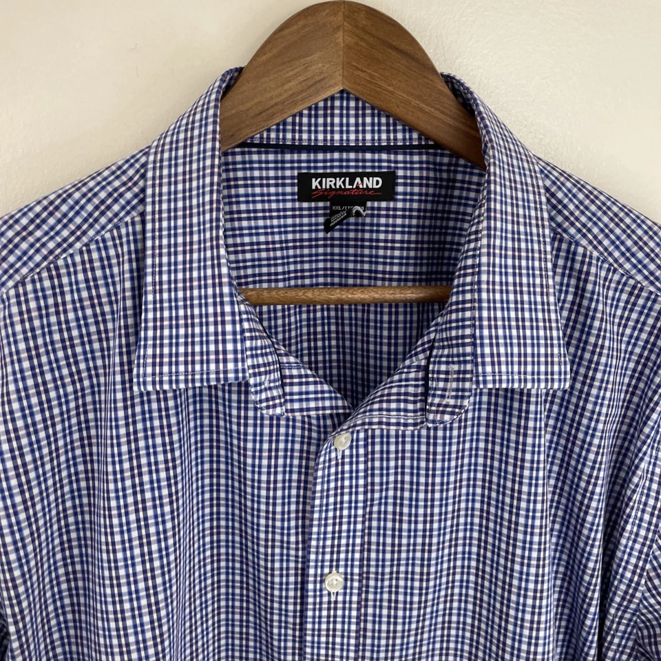 Kirkland Signature Shirt Mens 2XL XXL Blue & Purple Plaid Long Sleeve Button - Image 4 of 4