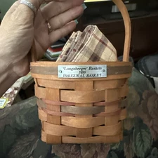 Longaberger 1989 Inaugural Basket With 2 Longaberger Plaid Napkins