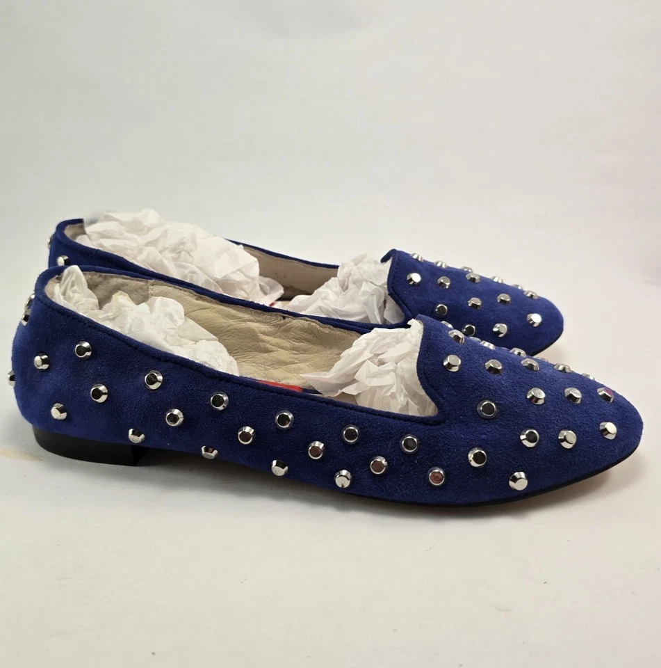 Michael Kors Mujer Ballet Planos Sin Cordones Talla 6 Mediano Azul Gamuza Plateado Tachuelas Foto 3 de 4