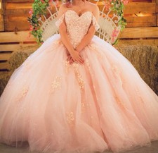 Morilee Pink Tulle Sweetheart Ball Gown Quinceañera Dress Lace-Up Back Beaded