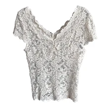 Y2K Active USA All Lace Top Womens Large White Short Sleeve Floral Sheer Blouse