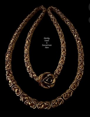 VINTAGE GOLD TONED BYZANTINE BIRDCAGE LINK KINGS CHUNKY CHAIN ROSE PENDANT CLASP