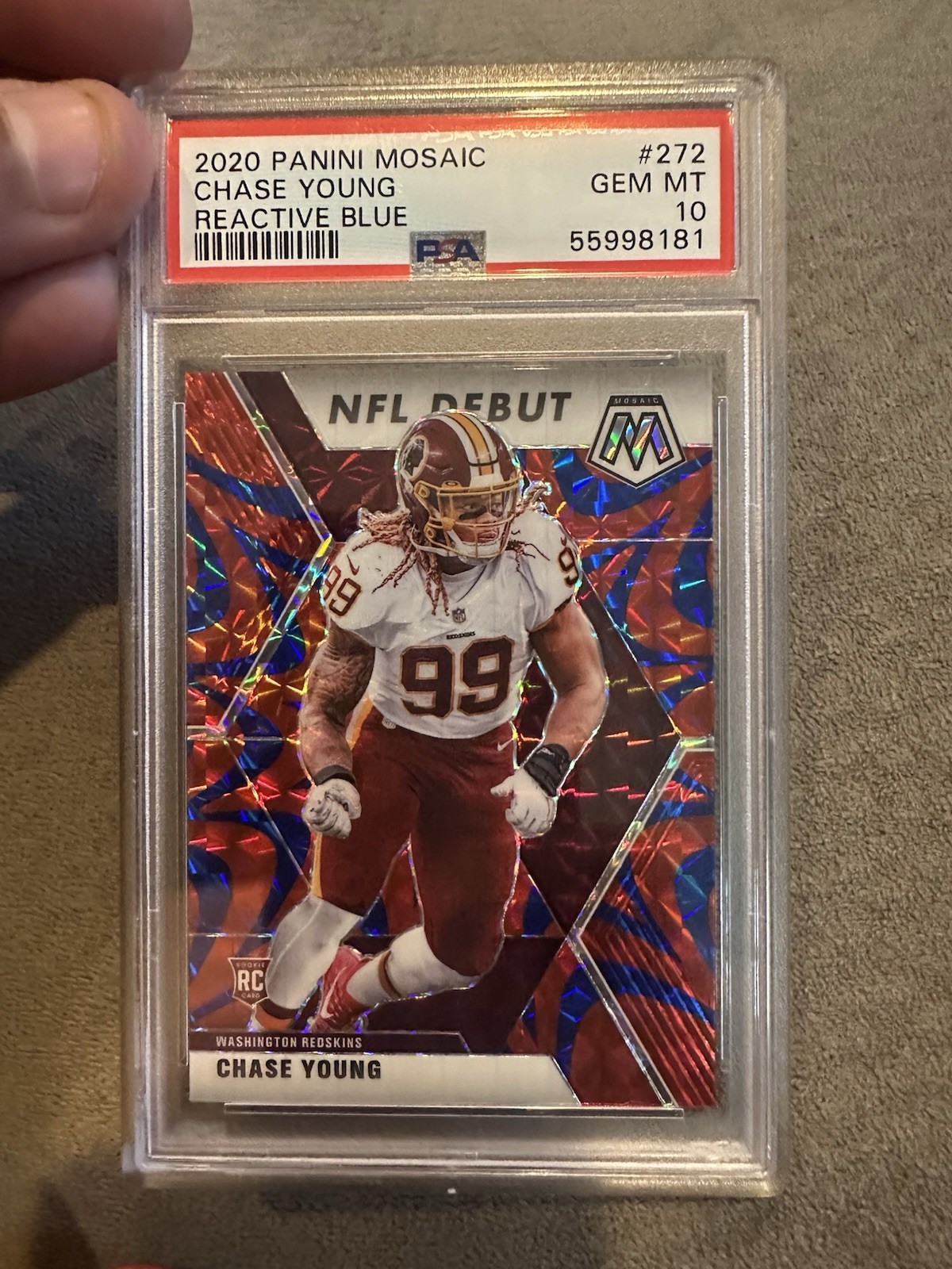 2020 Panini Mosaic Chase Young Reactive Blue RC Rookie PSA 10! #272