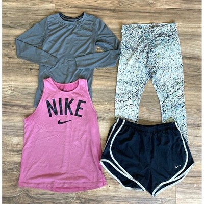 Womens Lot of 4 Nike Pro Dri Fit Exercise Running Set Tops Shorts Leggings Small