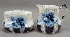 Early Antique RS Prussia Mold OM41 Cobalt & Gold Floral Small Creamer & Sugar