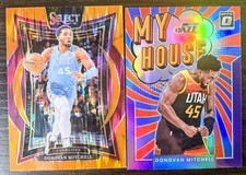 Donovan Mitchell 2 Card Lot: Panini Select Orange Flash Prizm, Purple My House