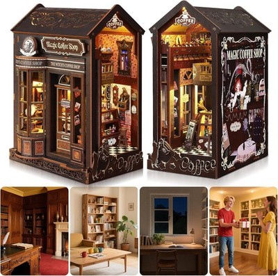 DIY Book Nook Kit 3D Holzpuzzles Booknook Magisches Café-Bauset,Miniatur Bausatz