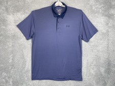 Under Armour Playoff Polo Shirt Mens XL Blue Striped HeatGear Golf Performance