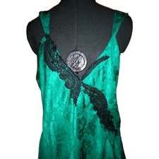 Vintage Victoria s Secret Gold Label Emerald Green Satin Black Lace Ruched L