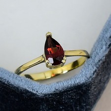 Garnet Ring 925 Sterling Silver Gold Plated Pear Gemstone Minimal Gift for Her