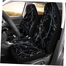 Black Tree Camo 2 Piece Front Car Seat Covers for Women Men, Cute Black Camo