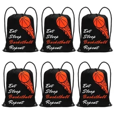 6 Pcs Basketball Cinch Bags Drawstring for Party Favors, Gym, Travel, Swimmin...