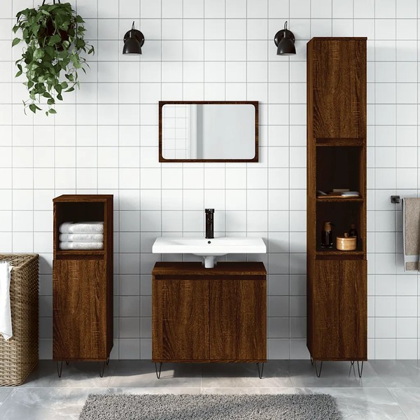 Badschrank Eichen-Optik Braun Badezimmerschrank Holzwerkstoff 58X33X60 Cm-image