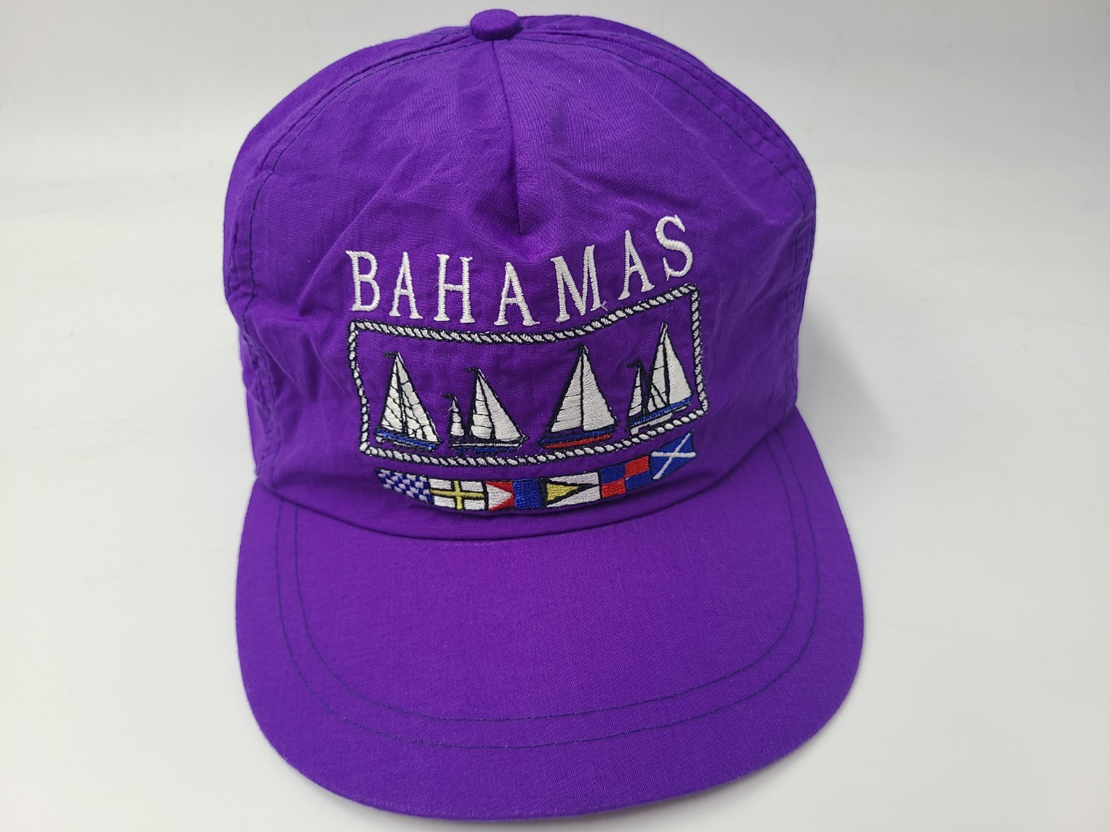 Vintage Bahamas Sail Boats Logo Nylon Snapback Hat Cap Regatta Men Purple *READ*