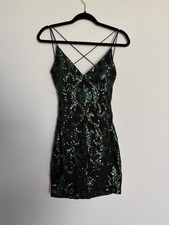 Windsor Emerald Green Sequin Bodycon Mini Dress Small Open Back Cocktail Party
